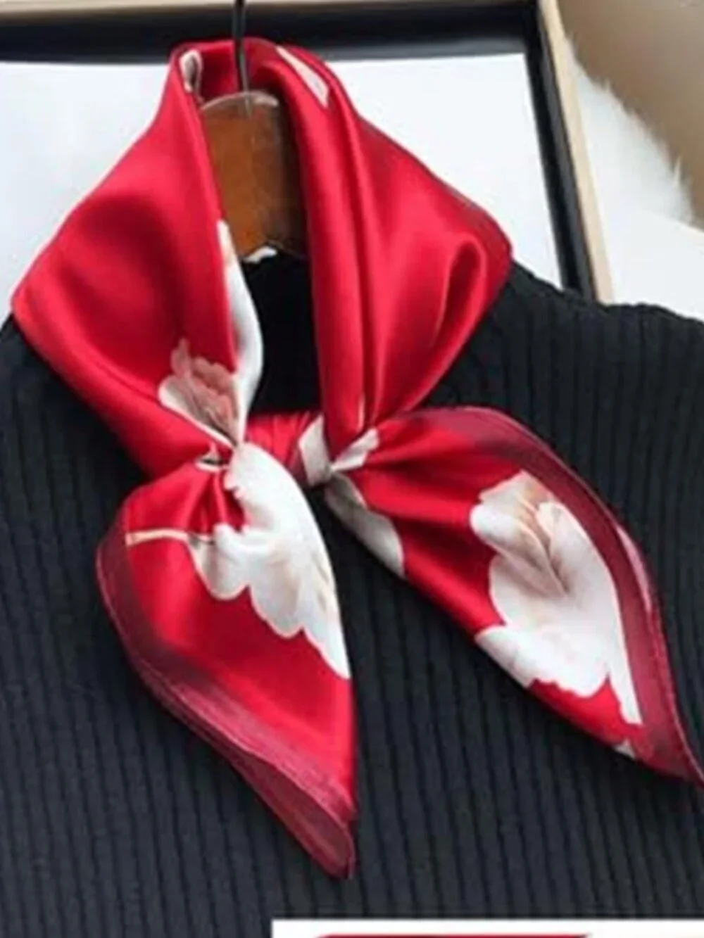 Red and White Hair Bandanas Scarf Lightweight Fashion Neck Silk Satin
